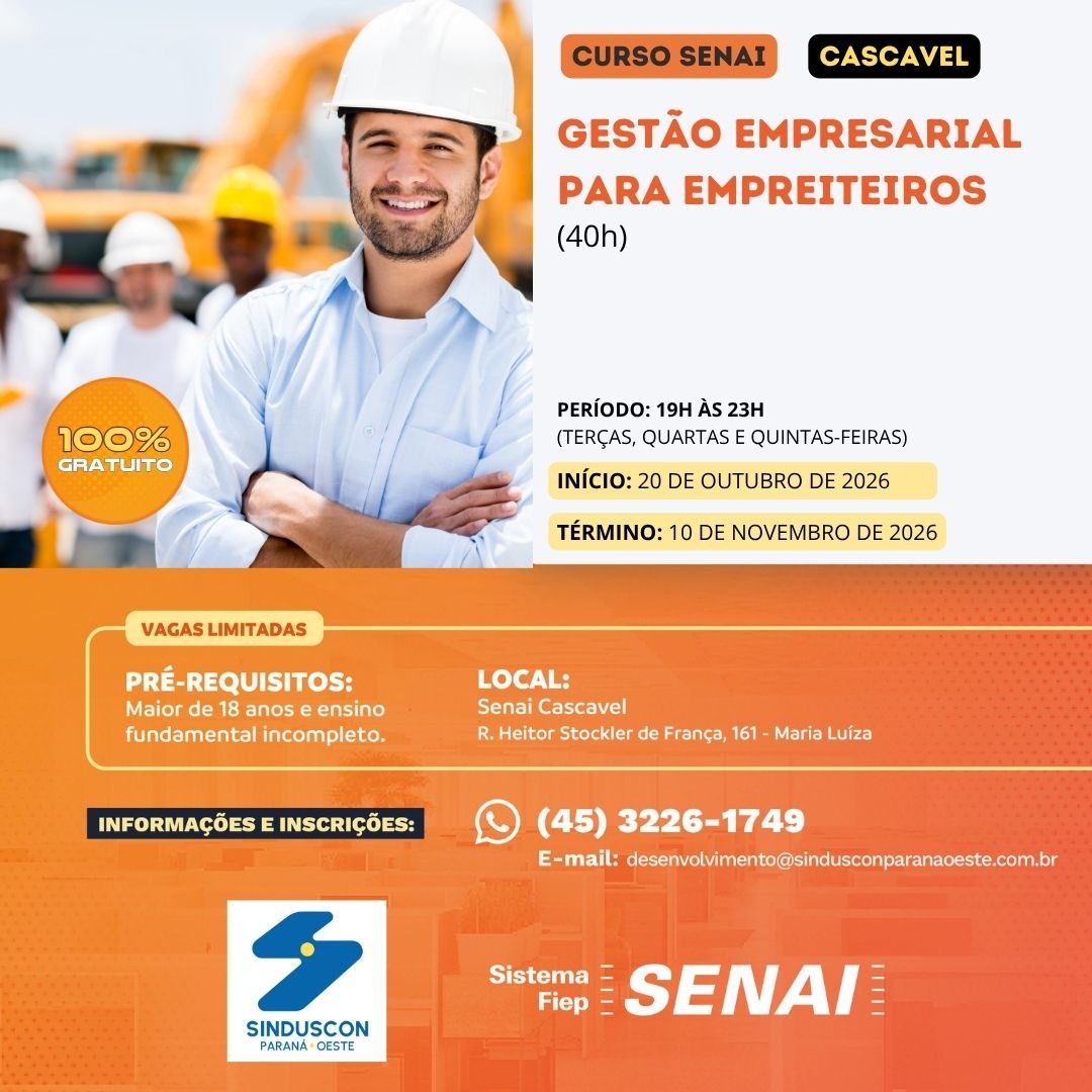 Curso Gestão Empresarial para Empreiteiros - 40h  Cascavel 