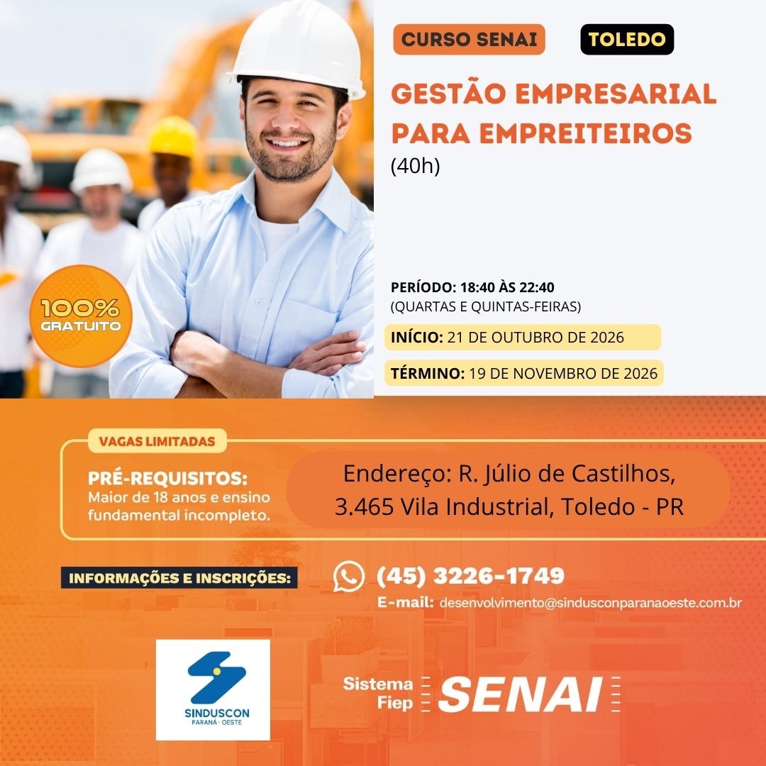 Curso Gestão Empresarial para Empreiteiros - 40h Toledo  