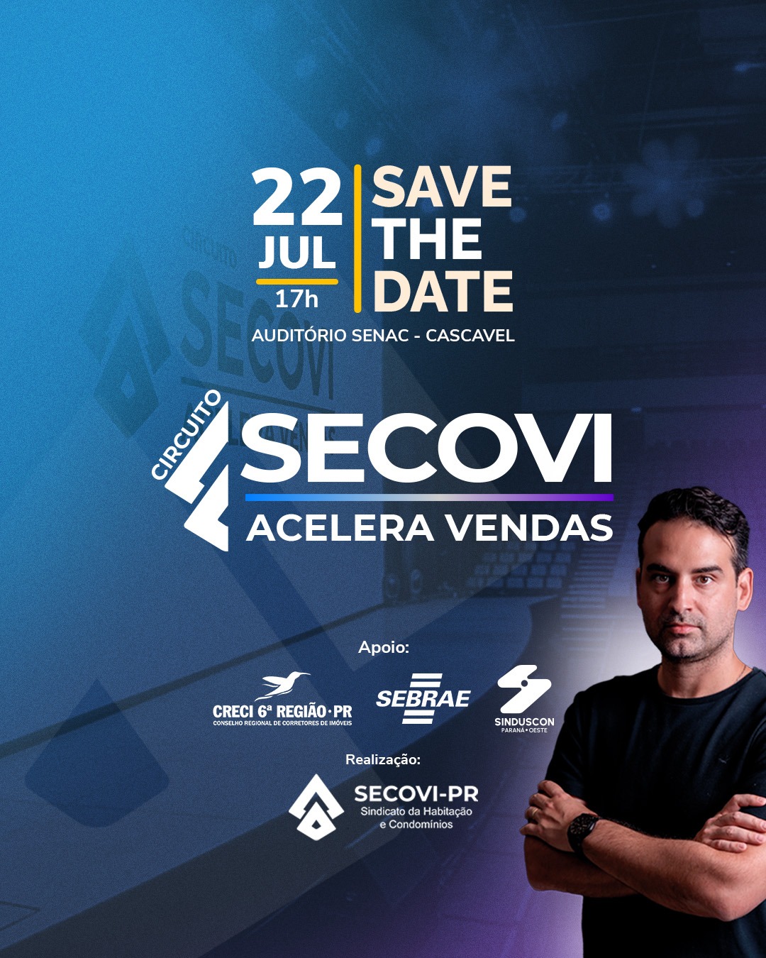 Banner: Acelera Vendas chega a Cascavel com Caio Lobo - Circuito Secovi 