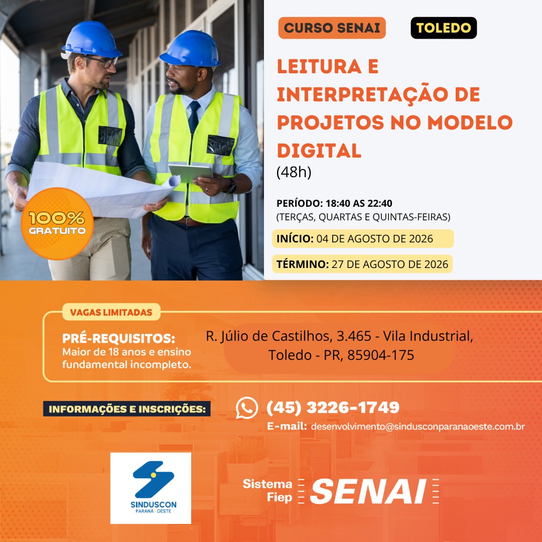 Banner: Curso Leitura e Interpretação de Projetos no Modelo Digital – 48h Toledo 