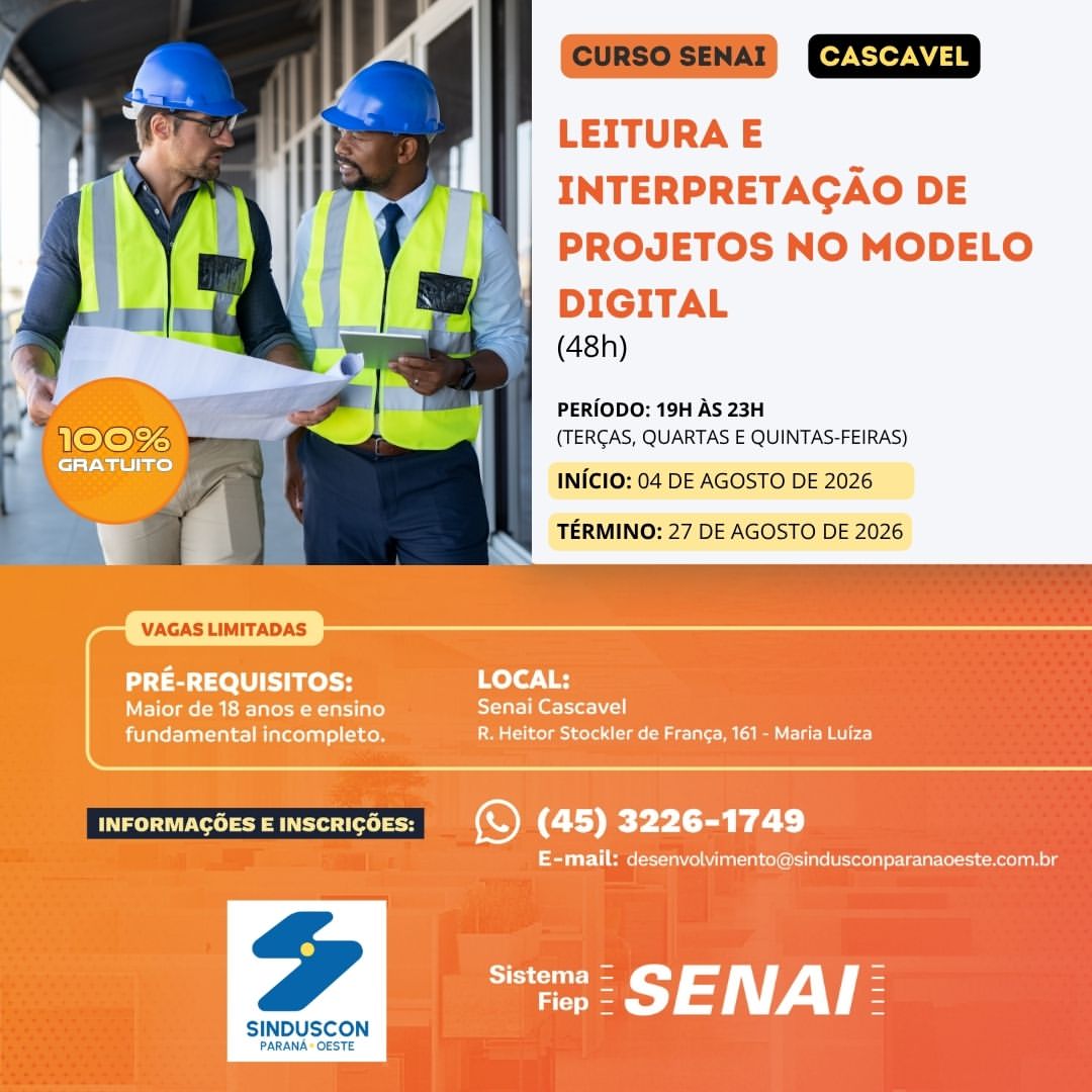 Banner: Curso Leitura e Interpretação de Projetos no Modelo Digital – 48h Cascavel 
