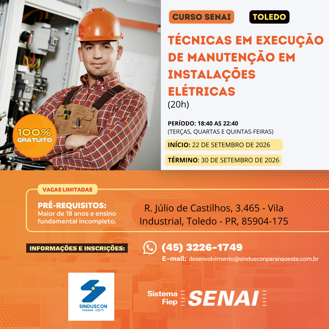 Banner: Curso Manutenção em Instalações Elétricas – 20h  Toledo