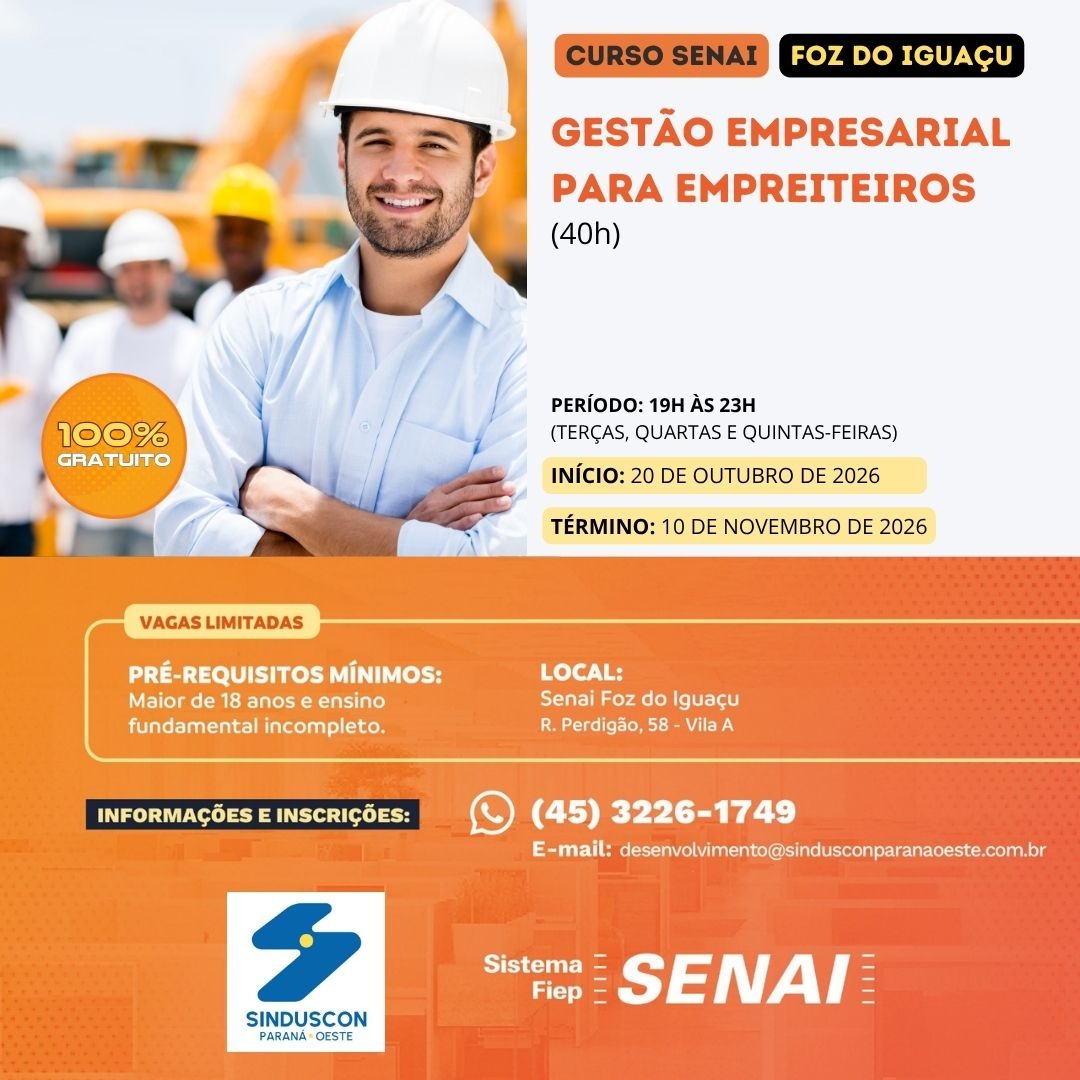 Curso Gestão Empresarial para Empreiteiros - 40h  Foz do Iguaçu  