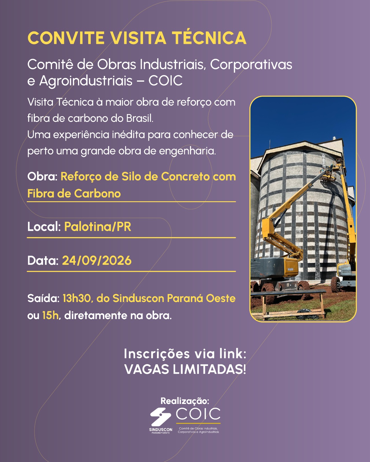 Banner: COIC promove visita técnica à maior obra de reforço com fibra de carbono do Brasil 