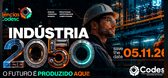 Banner: INDÚSTRIA 2050: O FUTURO É PRODUZIDO AQUI 