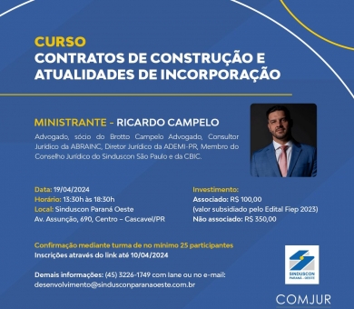 CURSO CONTRATOS DE CONSTRUÇÃO E ATUALIDADES DA INCORPORAÇÃO 19-04-2024