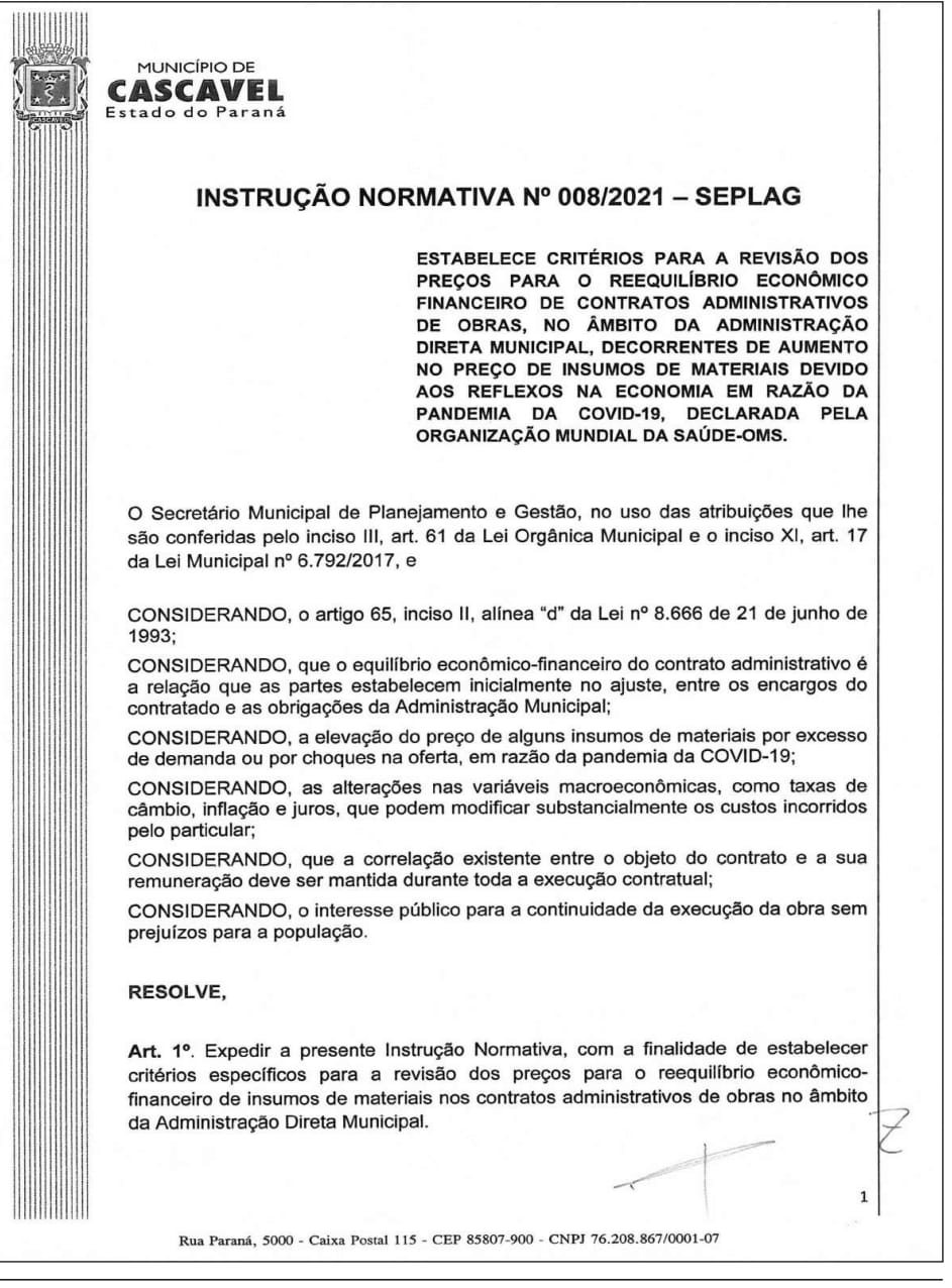 Banner: Cascavel elabora normativa de  reequilíbrio financeiro de obras