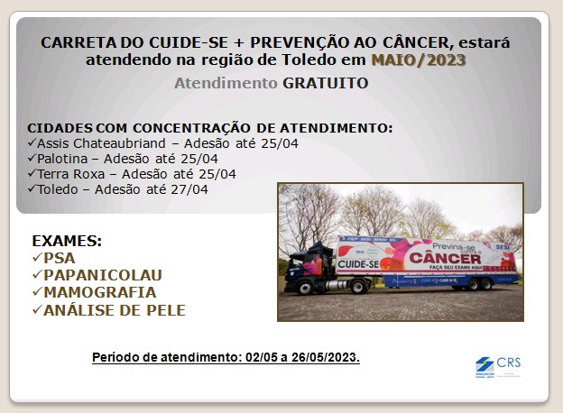 Banner: CARRETA DE PREVENÇÃO DO CÂNCER AGENDA PRESENÇA EM MUNÍCIPIOS