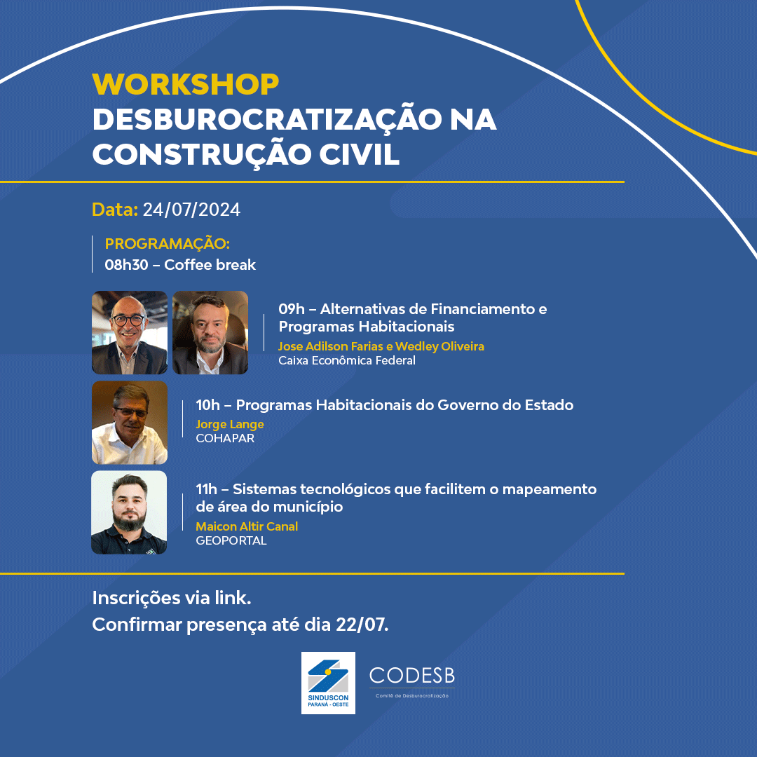 Banner: Sinduscon realiza 1º Workshop Desburocratização na Construção Civil