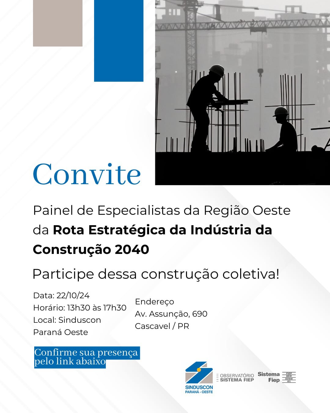 Banner: Convite Painel de Especialistas - Rota Estratégica da Indústria da Construção 2040