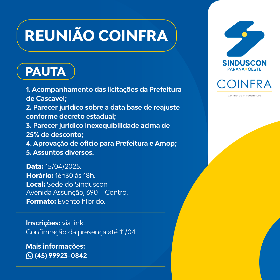 Banner: Coinfra discute acompanhamento e padronização de licitações