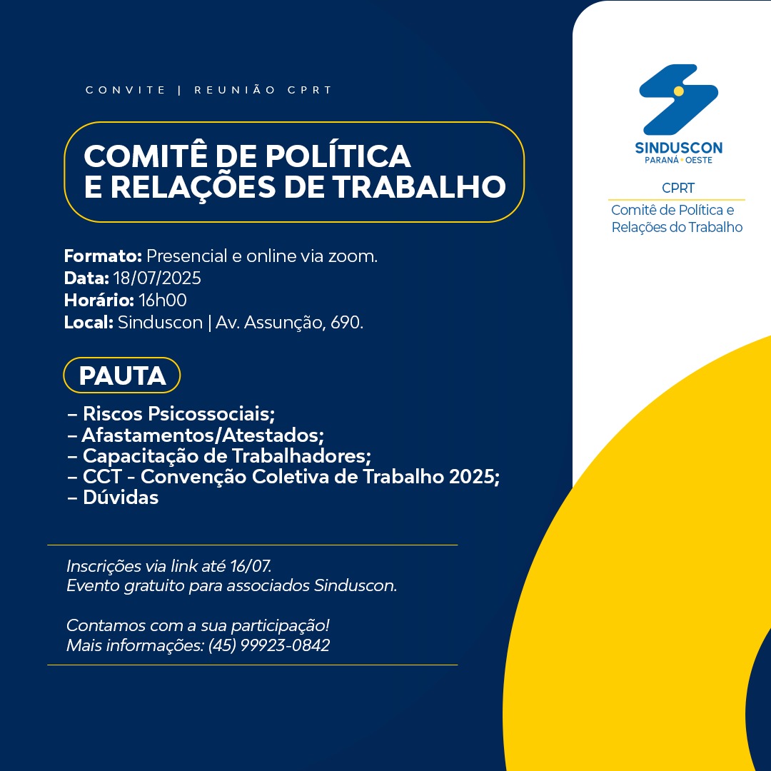 Banner: Reunião Comitê de Política e Relações de Trabalho (CPRT)
